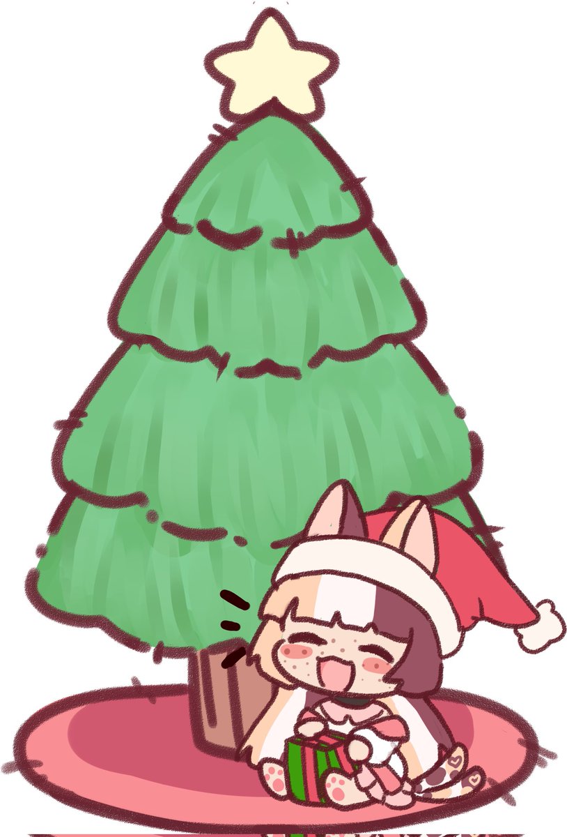 Puumouri's tweet photo. GUYS?? I went to bed last night and woke up to a LOT of people on the $100 cash giveaway!! Thank you!! It close to getting another prize added, and tbh ill probably keep adding more for every 100. My financial advisor will yell at me for it later, but anything for you guys :'3

So.
For the final day of Puummas, won't you come join me under the tree? 
This is just something fun, think of it as a little messy Christmas party! It is a little empty but over the course of the day i want to fill it out with my friends and cohorts, and at the end have a little scene for everyone tomorrow!

The only bar to entry is either drop or dm me a png and maybe what youd be doing at the party (drinking hot coco, gorging on eggnog at the table, grinch activities..), no likes or follows or anything required.