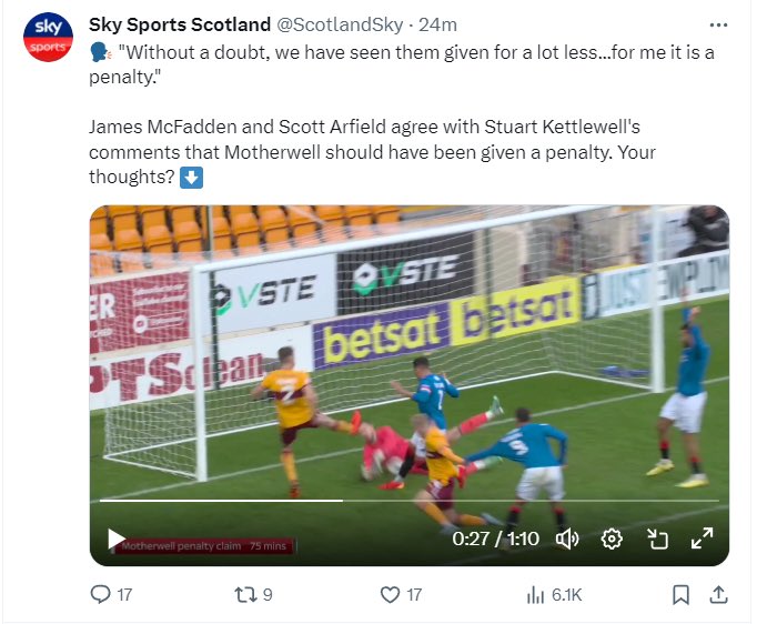 Only with an old firm coming up would we see this scene being described as a penalty for Motherwell despite their player pulling Dessers’ shirt and another stamping on Butland’s head 🤷‍♂️