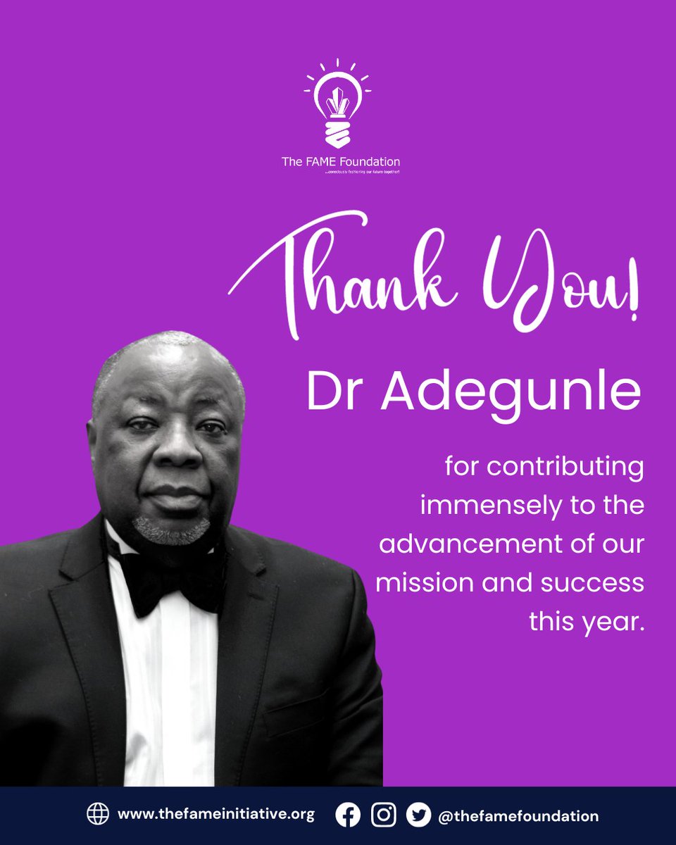 thefamefdn's tweet photo. Today, we are thanking our Board member and Chairman Dr Adesina Adegunle
Thank you for your sterling leadership, and contributing immensely to the advancement of FAME's mission and success in 2023.
We are indeed grateful!
#boardmembers #humansoffame #thefamefoundation https://t.co/kJuLkFYNHD