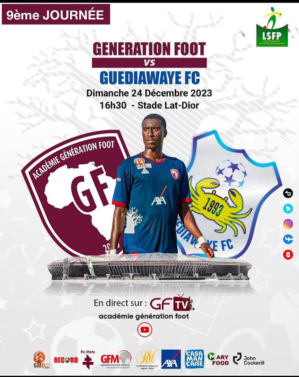 💥GAMEDAY  

⏰ 16:30
🏠🏟 Stade Lat-Dior de Thies 
🆚@fc_guediawaye 
#teamGF
#kikis23