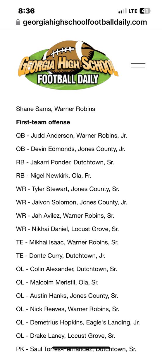 _JakarriPonder's tweet photo. BLESSED AND HONORED TO BE FIRST-TEAM OFFENSE FOR REGION 2-5A @GHSFdaily ! I AM TRULY BLESSED AND THANKFUL TO BE NAMED GHSA CLASS 5A ALL STATE-HONORABLE MENTION @RecruitGeorgia ! @DutchtownFB1 @niketaq @_Coach_O @CoachWesley22 https://t.co/zIb2oymsrl