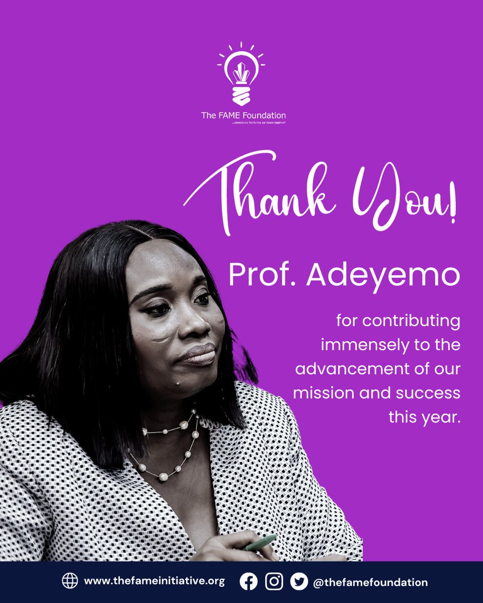 thefamefdn's tweet photo. Today, we are thanking our Board member Professor Olanike Adeyemo
Thank you for your exemplary leadership and contributing immensely to the advancement of FAME's mission and success in 2023.
We are indeed grateful!
#boardmembers #humansoffame #thefamefoundation https://t.co/zMzhv8WNhw