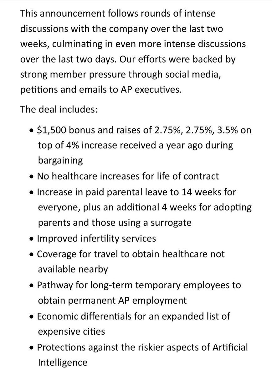 APNewsGuild's tweet image. After more than 19 months of bargaining, the @APNewsGuild has reached an agreement with @AP on a three-year deal.