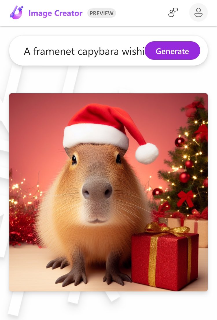 According to @Microsoft Designer, this is what “a FrameNet capybara wishing everyone a Merry Xmas” looks like! Who am I to argue against that… Happy holidays, y’all! 🎄