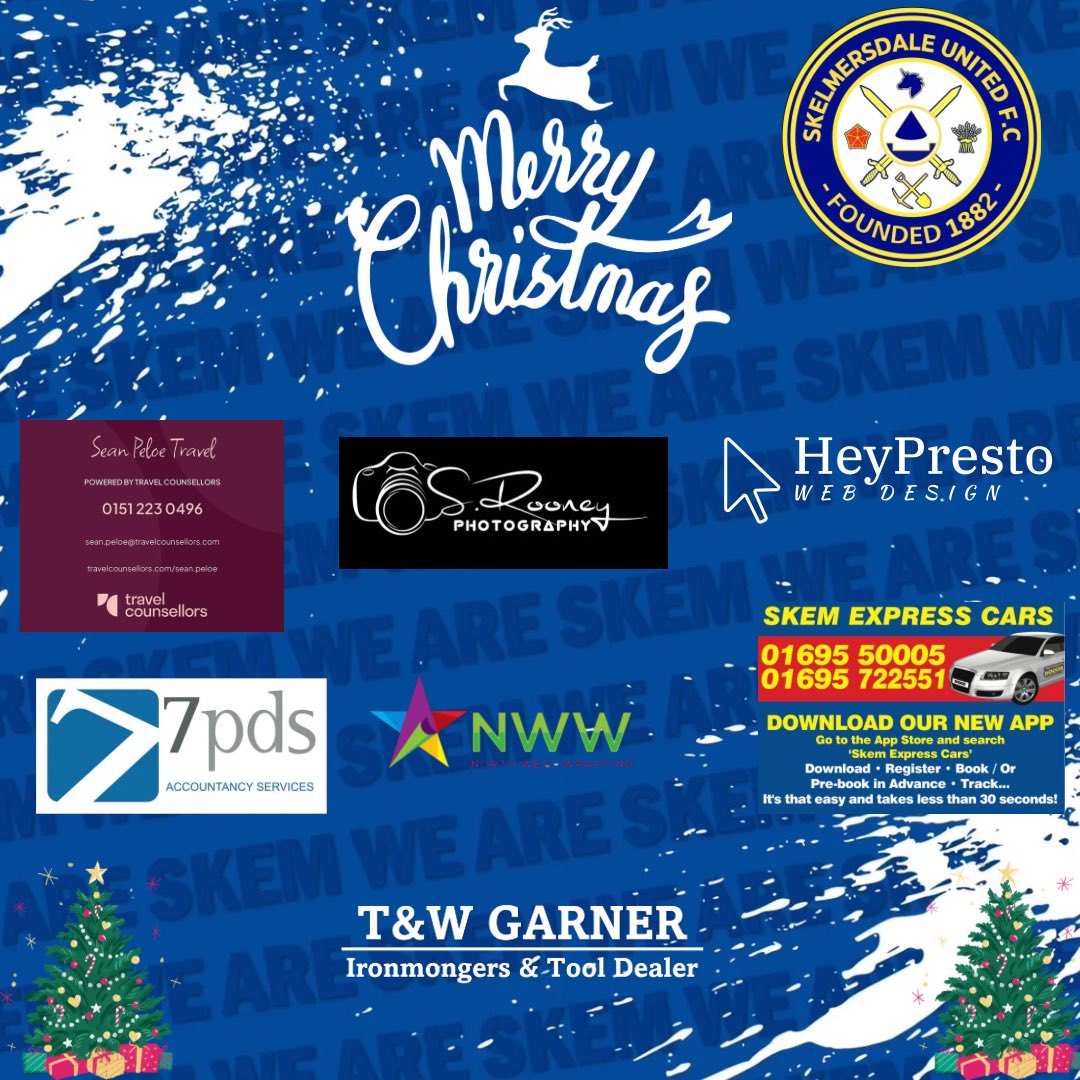 Skemutdofficial's tweet photo. 🔵⚪️THANKYOU 🔵⚪️

As many businesses &amp; organisations have shut for the festive period we'd like to thank all of those who sponsor the club and keep us going 👏🏻

We wish you all a very merry Christmas &amp; a Happy New Year 💙🤍

#WeAreSkem

@HeyPrestoDesign @speloe @skemexpresscars https://t.co/XSqWKDHcR3