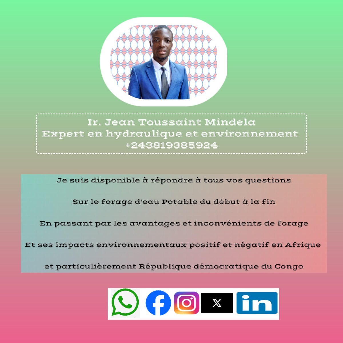 Merci de nous contacter pour les conseils en Rapport avec l'exploitation des eaux souterraines par la technique de Forage. 🇨🇩🇨🇩