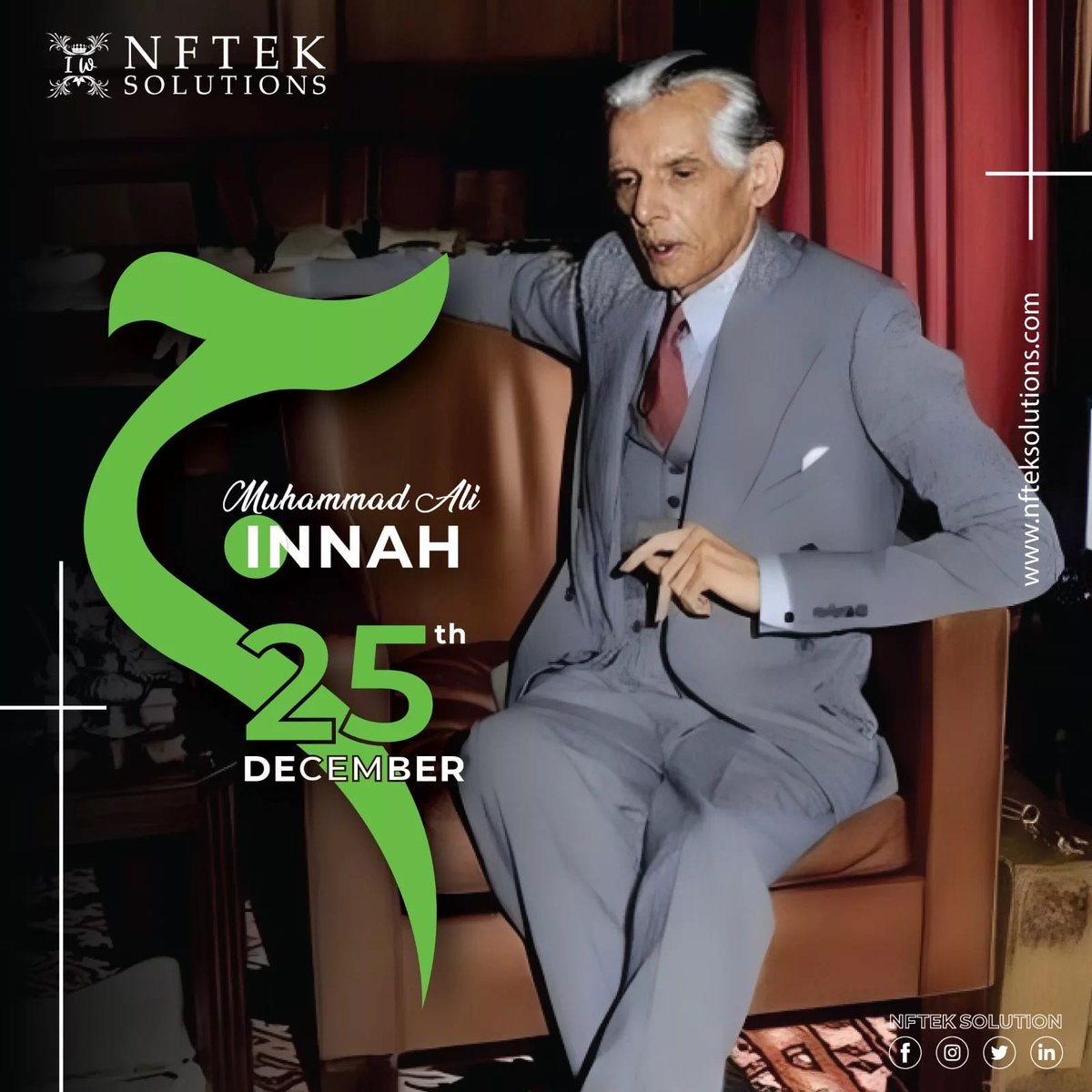 NftekSolutions's tweet photo. Today marks the birth anniversary of Quaid-e-Azam Muhammad Ali Jinnah, a visionary leader who laid the foundation of Pakistan.🇵🇰
.
.
.
.
#NFTekSolution #ITZY #Beckysangels #BAEKHYUN #ไบร์ทมิวซ์ #LALISA #INDvAUS #Christmas #Crypto #Vtuber #AIイラスト #Polkadot #FBvsGS #HandeErçel https://t.co/343XgTVbX4