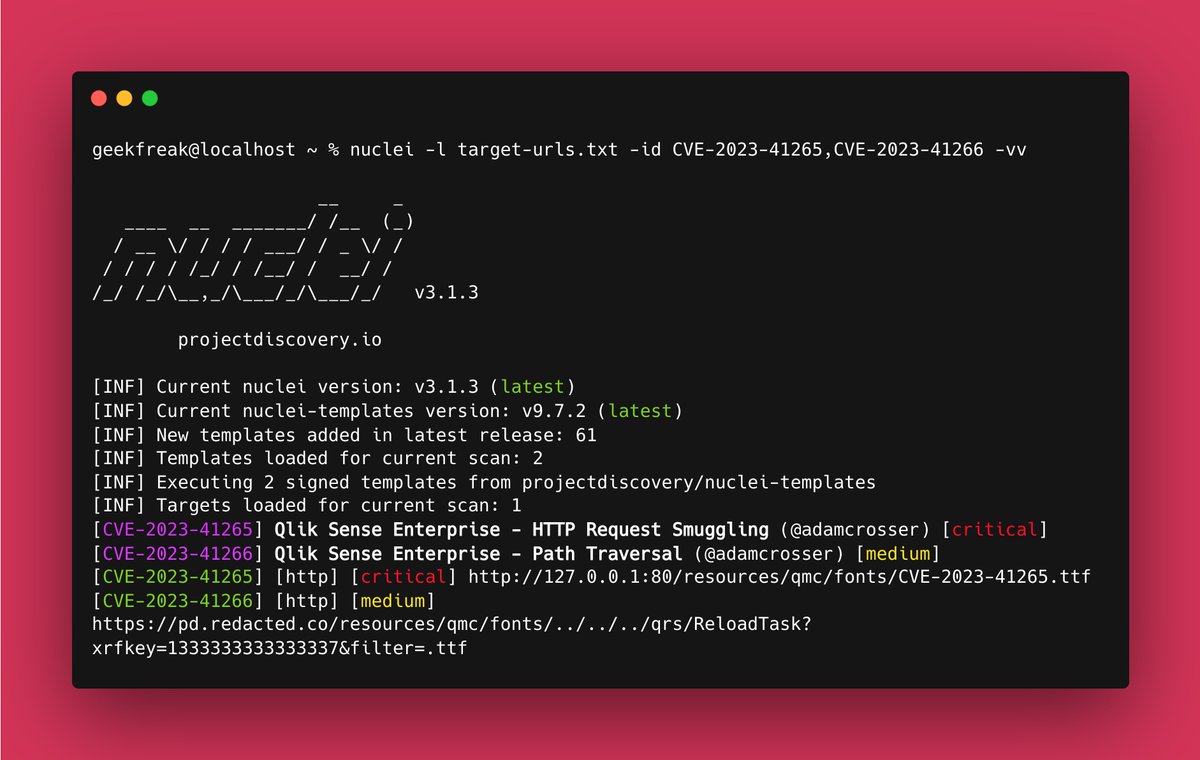 DhiyaneshDK's tweet image. #KEV 🔥 CVE @pdnuclei  Template 

• CVE-2023-41265 - Qlik Sense Enterprise - HTTP Request Smuggling [critical] 🚨
• CVE-2023-41266 - Qlik Sense Enterprise - Path Traversal [medium] 👀

Link: github.com/projectdiscove…

#pdteam #hackwithautomation #bugbounty #cve