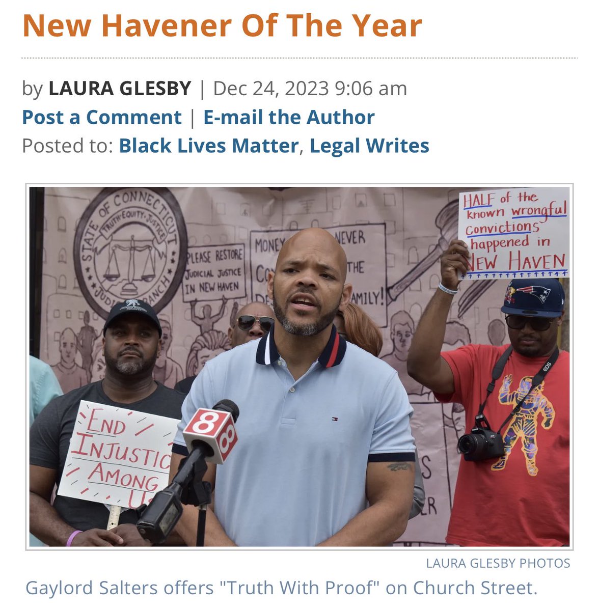 alextt's tweet photo. Gaylord “LORD—Life of a Resilient Dude” Salters in the span of three years:
2021: he organizes a #freeLORD protest at the NHPD while in a prison cell
2022: #LORDfree after a New Haven judge took years off his sentence 
2023: LORD is named New Havener of the Year by @newhavenindy https://t.co/Dg09sA6QPE