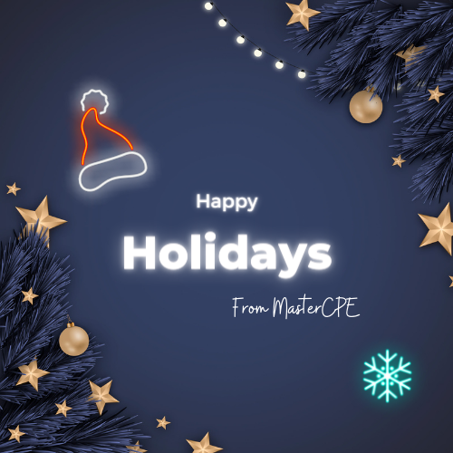 MasterCPE's tweet photo. We'd like to thank our #CPE learners for another great year of offering continuing professional education courses. Wishing all of you a wonderful holiday season and soon-to-be New Year! 🎁 #HappyHolidays https://t.co/RJGMtkmBuq