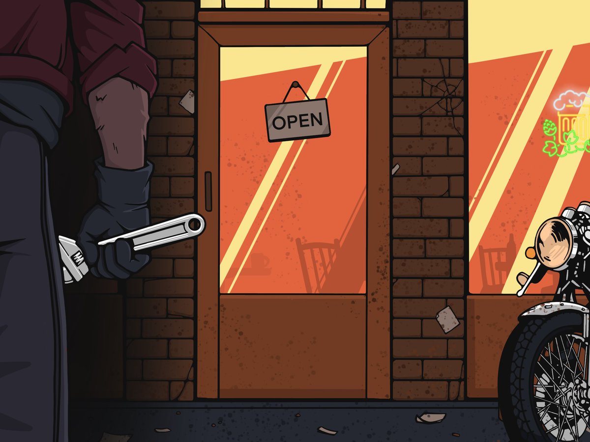 Jack steps into The Brew Riders, a familiar face with a look that means trouble.

The folks inside sense things are about to heat up as he eyes the room, a lone figure ready to cause a stir.