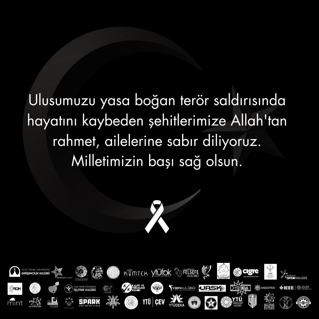 ytucev's tweet photo. Ulusumuzu yasa boğan terör saldırısında hayatını kaybeden şehitlerimize Allah'tan rahmet, ailelerine sabır diliyoruz. 

Milletimizin başı sağ olsun. https://t.co/mR06WWffzP
