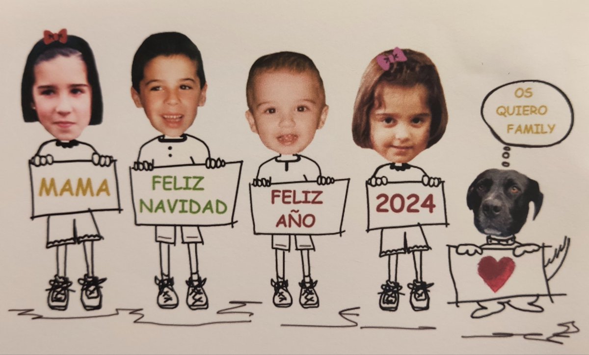 AlbertoTarrago's tweet photo. Este año quiero felicitar la Navidad con esta fantástica postal de mi tía Verónica, en ella aparecemos los 4 hermanos Tarragó Durán bien pequeñajos. Además de nuestro gordito negro, Caos🎄

1/2 https://t.co/q04i9t20d4