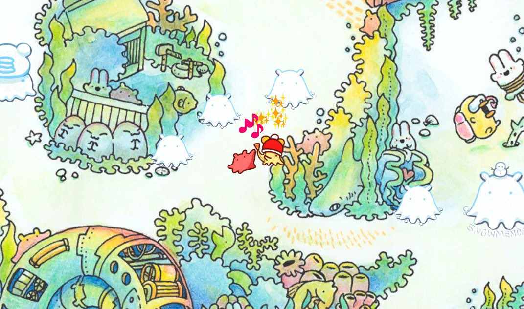no humans rabbit musical note traditional media bubble watercolor (medium) tree  illustration images