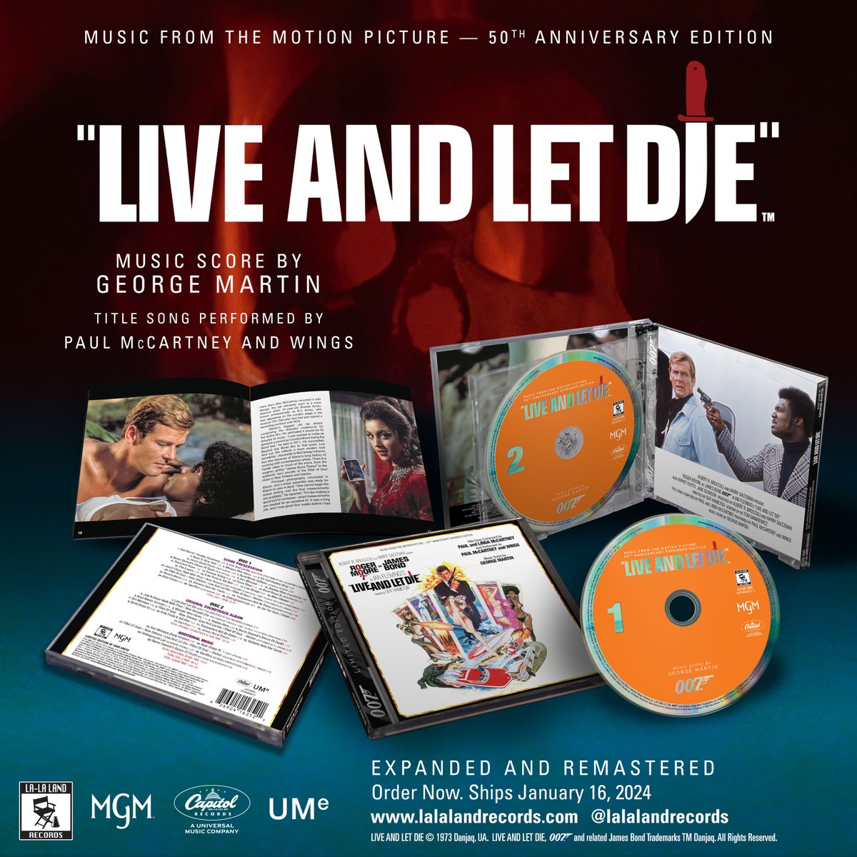Available to order NOW from lalalandrecords.com - #LiveAndLetDie 50th Anniv.  Expanded &amp; Remastered 2-CD limited edition #soundtrack by  #GeorgeMartin - Title Song by #PaulMcCartney &amp; Wings - Starts shipping Jan 16. #JamesBond #007