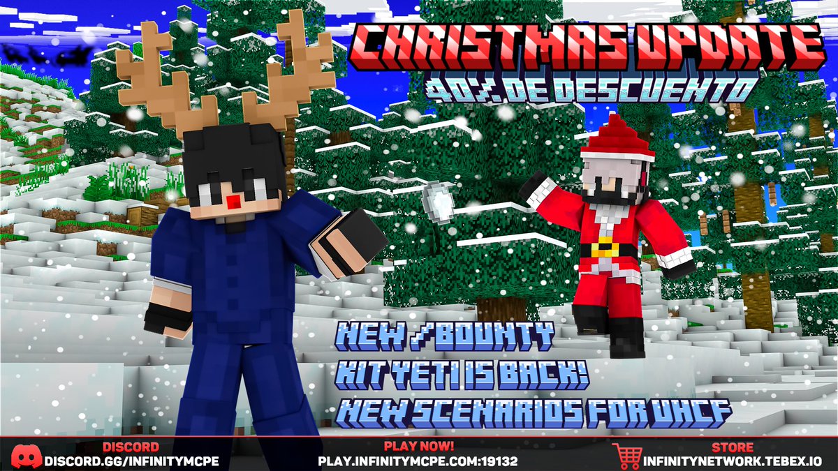 InfinityHCF's tweet image. Infinity | Christmas Update 🎄

Estamos felices de anunciarles nuestra nueva update la cual trae novedades y 40% en TODA NUESTRA TIENDA!
- New Abilitys Update ⛄️
- New commands ⚒️
- Kit Yeti is back!
❤️&amp;amp;♻️ para participar en el sorteo 🎉