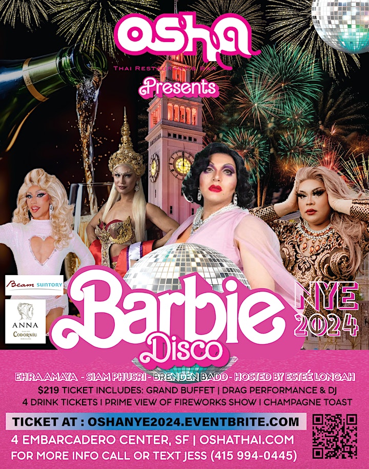 Barbie Disco - New Year's Eve Buffet &amp; Drag Show Grand Thai Buffet w/ Drinks Included + Drag Performance + Prime View of Ferry Building Fireworks Show + Midnight Champagne Toast + Live DJ
sfstation.com/nye/