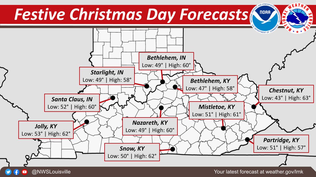 This Christmas certainly won't be a winter wonderland for us, but that doesn't mean we can't be as festive as these town names. Anyone roasting chestnuts on an open fire in Chestnut, Kentucky? #kywx #inwx