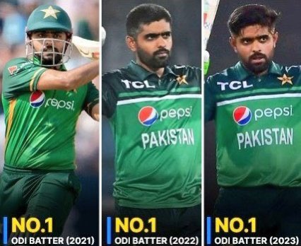 imHashimJan's tweet photo. Babar Azam in the last three years:

End of 2021: No.1 batter.
End of 2022: No.1 batter.
End of 2023: No.1 batter.

#BabarAzam𓃵 https://t.co/Y3CqBsWPsC