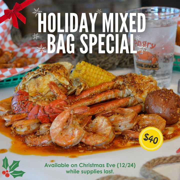 On the first day of Crabmas, my true love gave to me a Holiday Mixed Bag Special including shrimp, queen crab, king crab knuckle, lobster tail, corn and potato. 🍤 🌽 🥔 Only Available today! #seafoodlover #holidayfeast #seafoodmixedbag #treatyourself #HappyHolidays #Merry