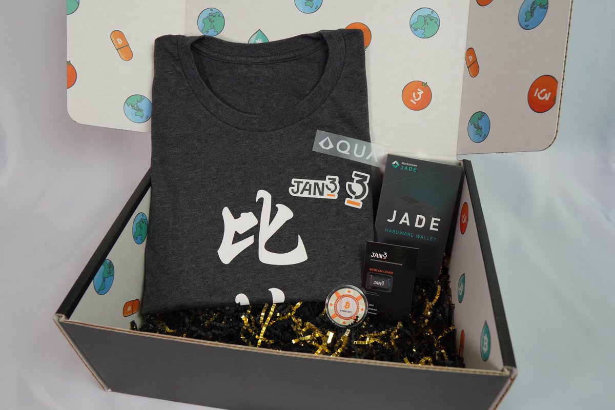 JAN3com's tweet photo. We're giving away one full JAN3 swag box for Christmas. To enter the contest:

1- Like and Repost.
2- Follow @cypherpunkstore and @AquaBitcoin.
3- Tell us what are you using AQUA for when you download it on January 3. 👀

One AQUA user will be randomly picked from comments. https://t.co/pa59o3yTbu