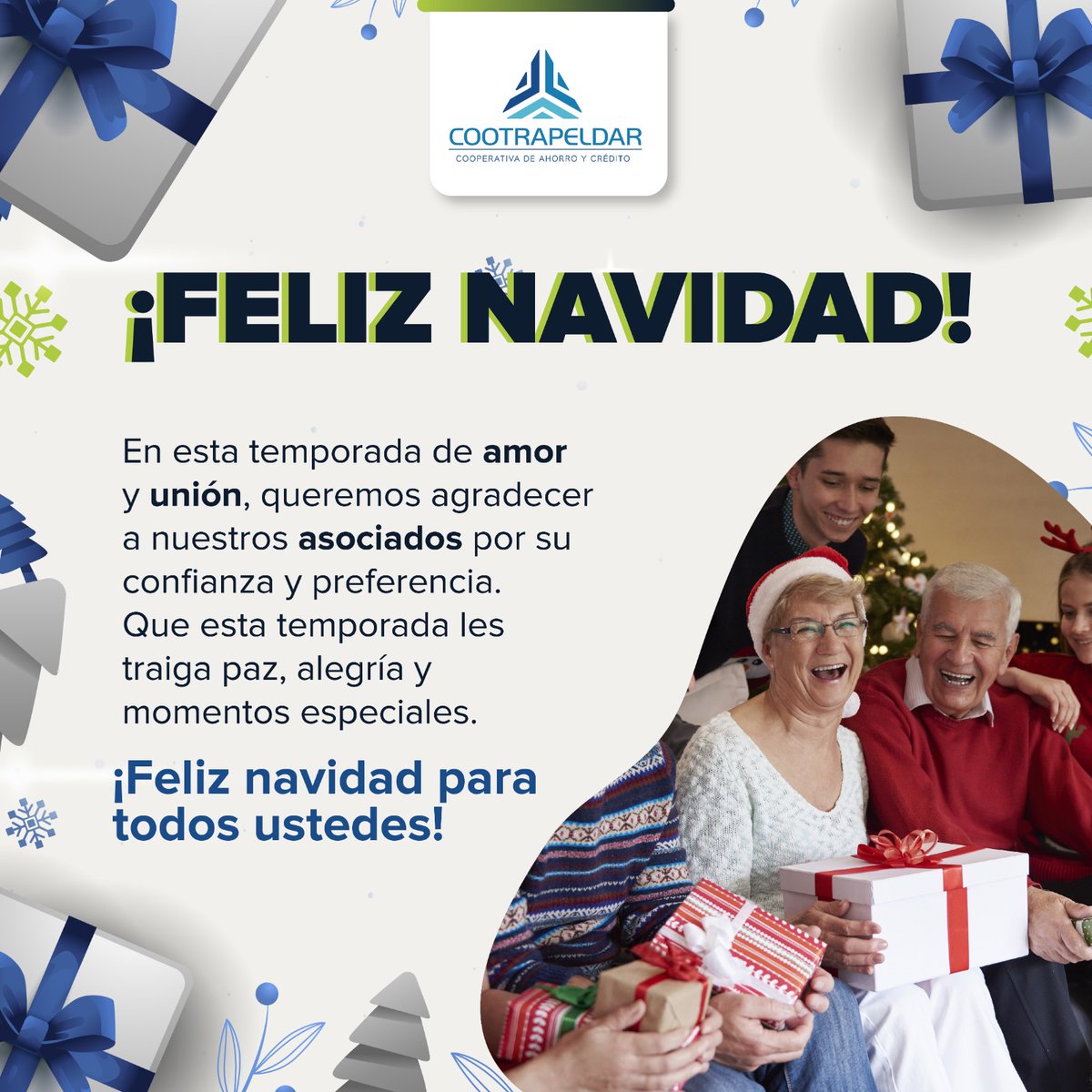 cootrapeldar's tweet photo. Hoy le deseamos una feliz navidad a todos nuestros asociados y sus familias! https://t.co/gmDQiDsJxX