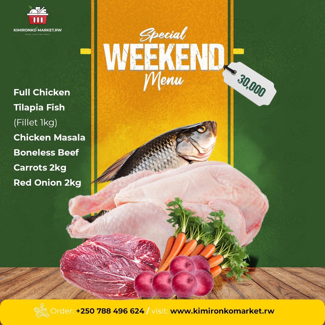The Meaty Affair Package is here. You can Gift your loved ones this Season with this Meaty #WeekendPackage at kimironkomarket.rw. 🛒🐟🥩