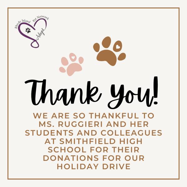 ripetnetwork's tweet photo. Shoutout to Ms. Ruggieri's students at Smithfield High School for collecting for our holiday drive!
#community #giving #holidays #petsinneed https://t.co/MXQNasrSyK