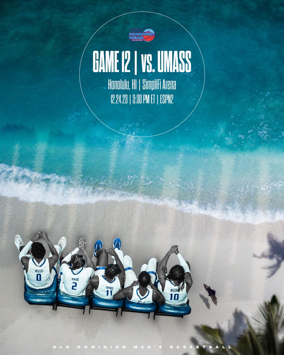ODU_MBB's tweet photo. Looking to end on a high note in Hawaii 🤙

🆚: UMass
⌚️: 3:30 PM ET
📍: Honolulu, HI | SimpliFi Arena
📺: ESPN2
📻: @odusports Radio Network 

#ReignOn https://t.co/oWReWYc2xS