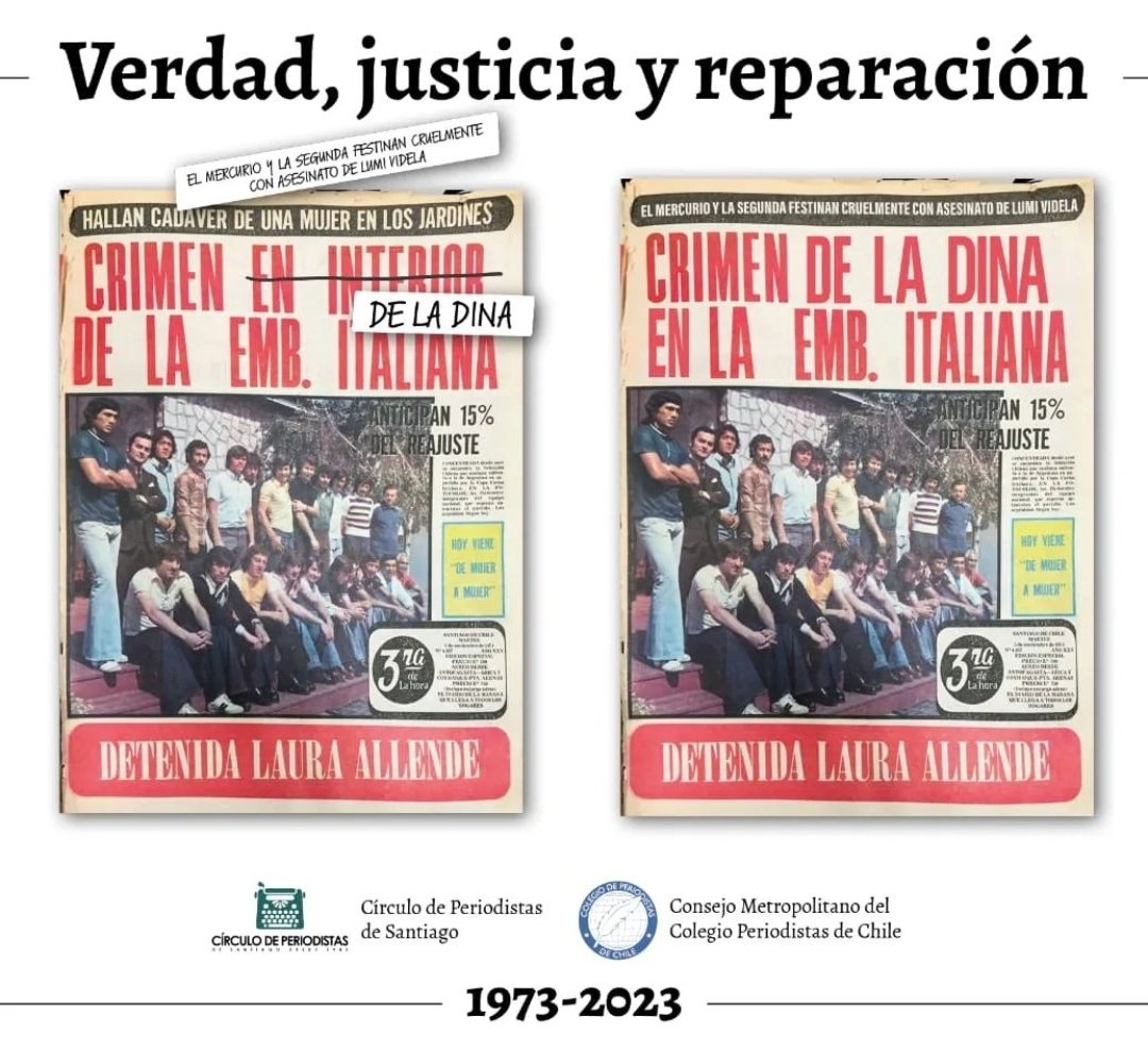 la_tera_vive's tweet image. Para mi, el &quot;acto simbólico&quot; del Colegio y Asociación de Periodistas de Chile, corrigiendo los titulares de La Segunda, La Tercera, El Mercurio y Las Últimas Noticias, llegó tarde. La ocasión era para la conmemoración de los #50AñosDelGolpe, pero prefirieron mirar para el lado.