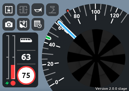 A new user interface showing a speed limit and driving controls. Shown in Stepford County Railway, a Roblox game.