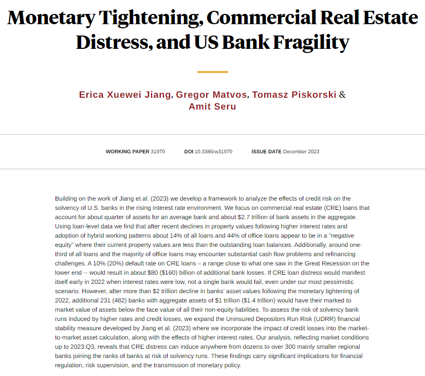 A framework to analyze the effects of credit risk on the solvency of US banks in the rising interest rate environment, from @EXjiang, Gregor Matvos, Tomasz Piskorski, and Amit Seru nber.org/papers/w31970