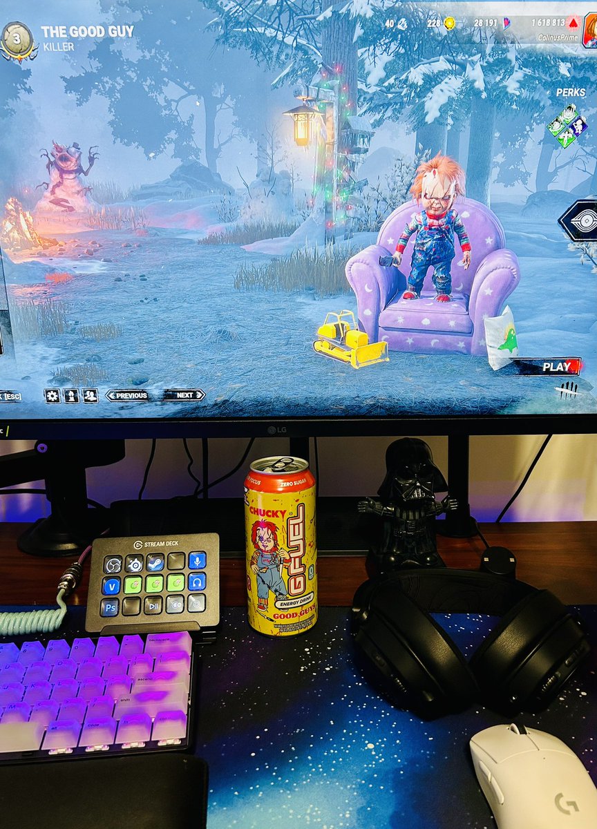Primeawh's tweet photo. Hey @GFuelEnergy thanks for helping me grind out some bloodpoints during the #dbd Bone Chill event! 
Absolutely killer flavor!
#DeadbyDaylight #chucky #gfuel https://t.co/XS2GbgsY6G