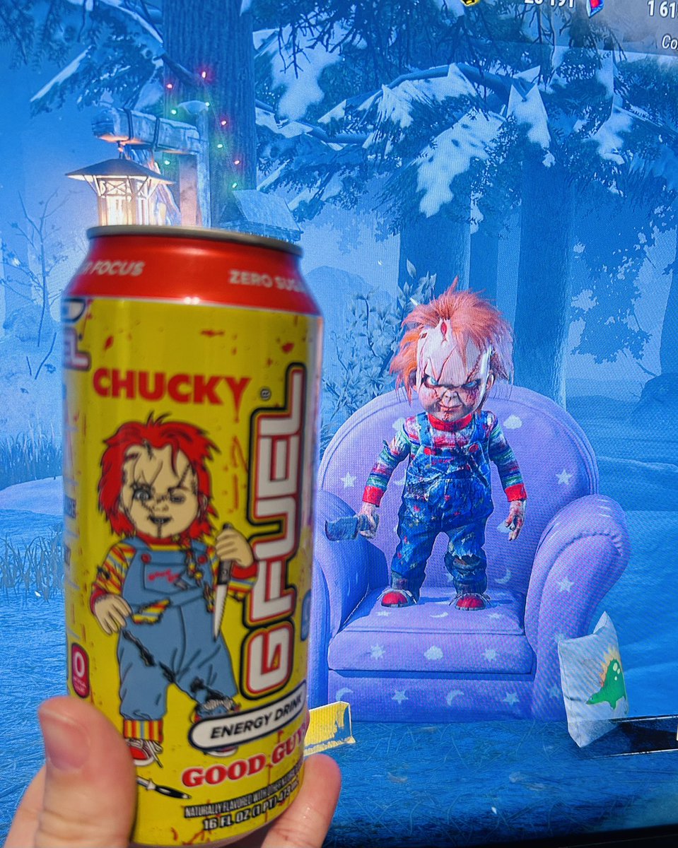 Primeawh's tweet photo. Hey @GFuelEnergy thanks for helping me grind out some bloodpoints during the #dbd Bone Chill event! 
Absolutely killer flavor!
#DeadbyDaylight #chucky #gfuel https://t.co/XS2GbgsY6G
