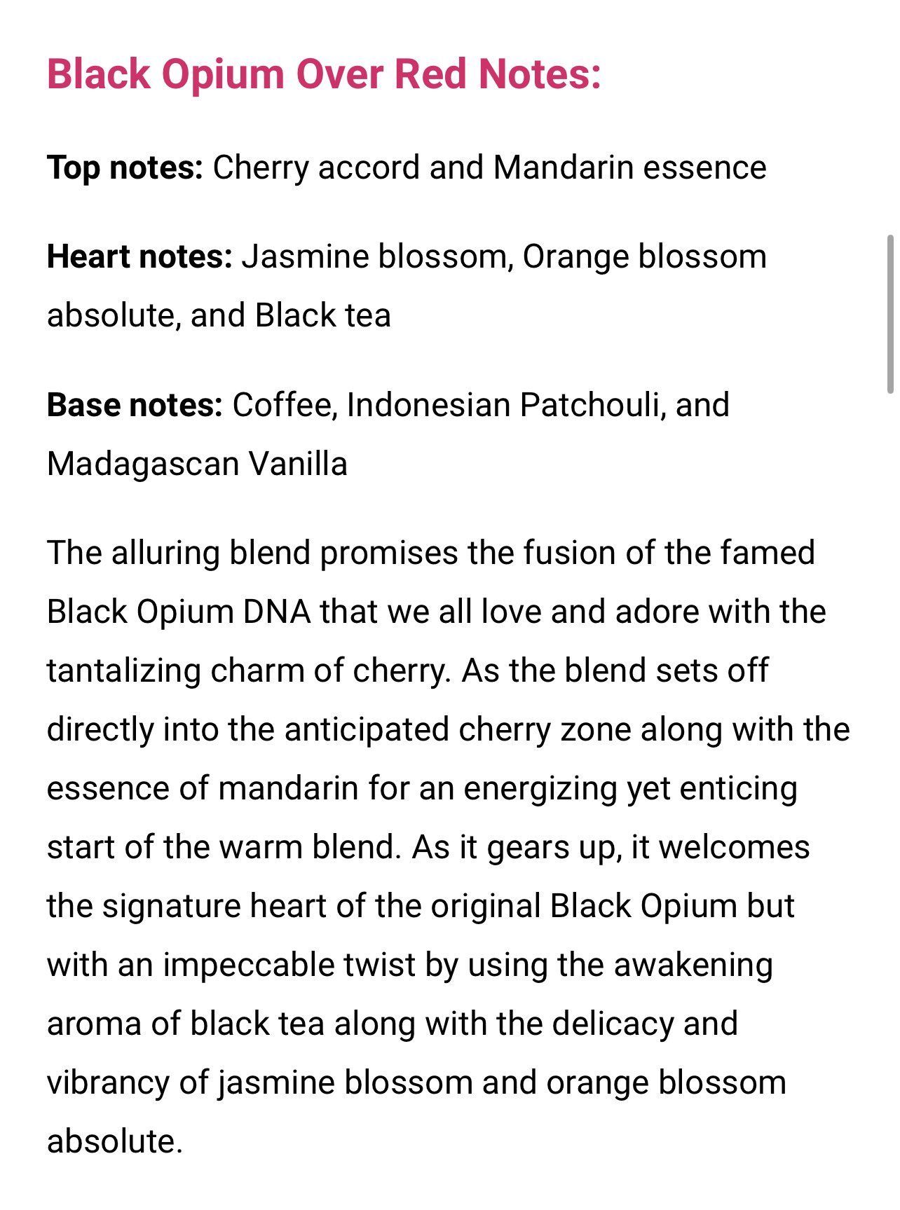 Black opium notes hotsell