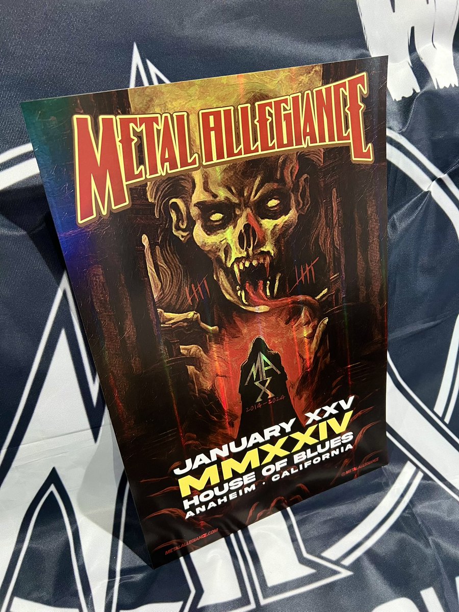 Very Limited foil prints will be available at our show at the @HOBAnaheim next month. Anyone who purchases a M&G package gets one included 🤘🏻 20% Off M&G package now until 11:59pm on 12/26 w/ promo code: MERRYAXEMAS23 metalallegiance.bigcartel.com/product/vip-me…