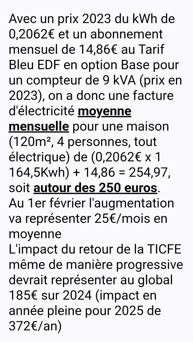 Lolita19803072's tweet photo. Petit cadeau de @BrunoLeMaire pour l'année #2024 une augmentation de la taxe #TICFE ainsi que de l'électricité, les factures vont donc exploser et ce sera pire en 2025 .
Alors heureux les #macroniste d'avoir voté pour ces 💩 ?????
#Électricité
#MacronNousPrendPourDesCons https://t.co/rBbZhhxbim