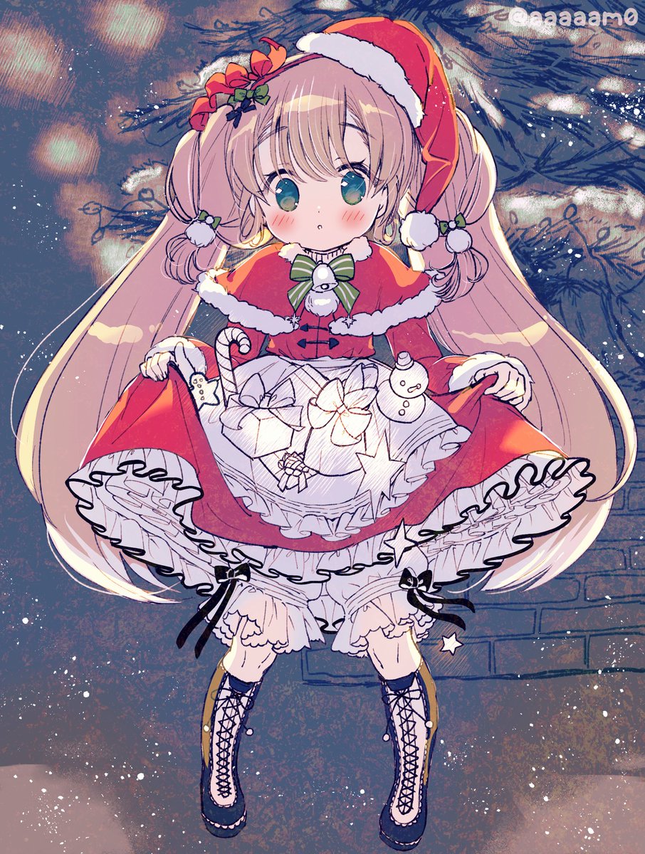 「サンタさんの格好してきたのに、プレゼントいっぱいもらっちゃった女の子落書き #創」|aaaaam0のイラスト
