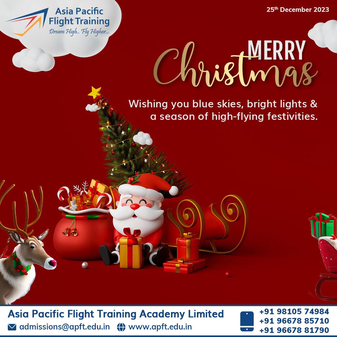 Merry Christmas 🎄✈️ Wishing you blue skies, bright lights & a season of high-flying festivities. Visit us: apft.edu.in Write to us: admissions@apft.edu.in Contact us: +91 9810574984 | +91 96678 85710 | +91 96678 81790 #MerryChristmas #aviationdaily