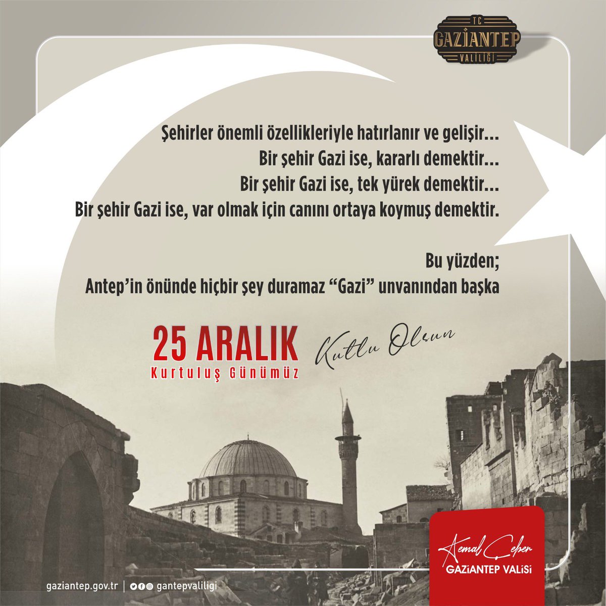Bu toprakları bize vatan yapan yiğitlerimizi ciğerimiz yana yana toprağa verdik bugün. 

Ama bu topraklar, geçmişte de kendisi için can veren nice yiğitler yetiştirdi. Yetiştirmeye de devam edecek. 

Bu kadim Şehir boşuna Gazi olmadı. 

Kurtuluş günün kutlu olsun “Gazi” Antep