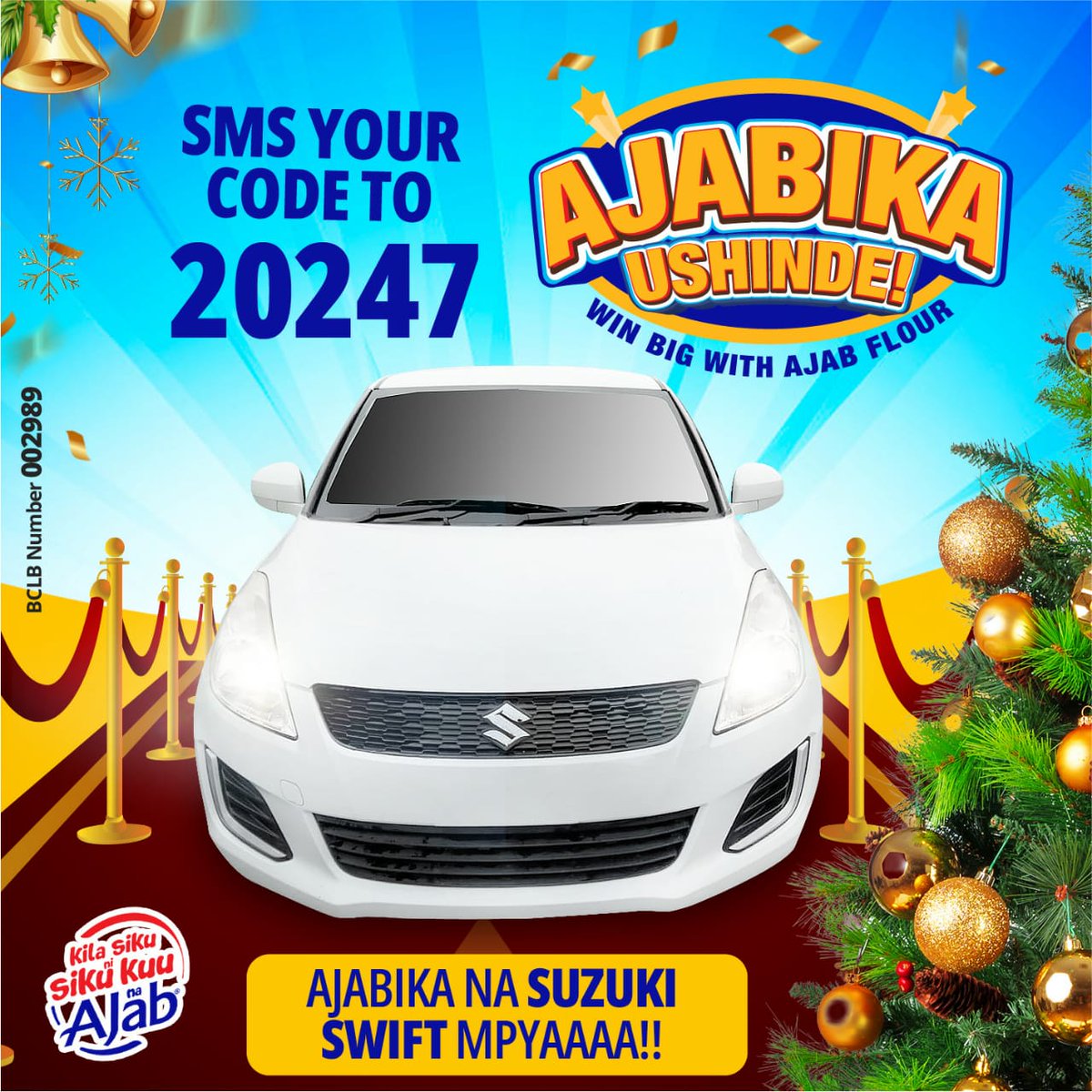 reetweethub's tweet photo. This Chrismas season #AjabikaUshinde na @AjabFlour &amp; stand a chance to win prizes like a TVS Mbike,gas cylinder, and airtime, among other prizes. @AJ_Onjoro @officiialex jishikie a packet of ajab flour today and send the code on the package to 20247 and win big. https://t.co/hexkMzRVTW