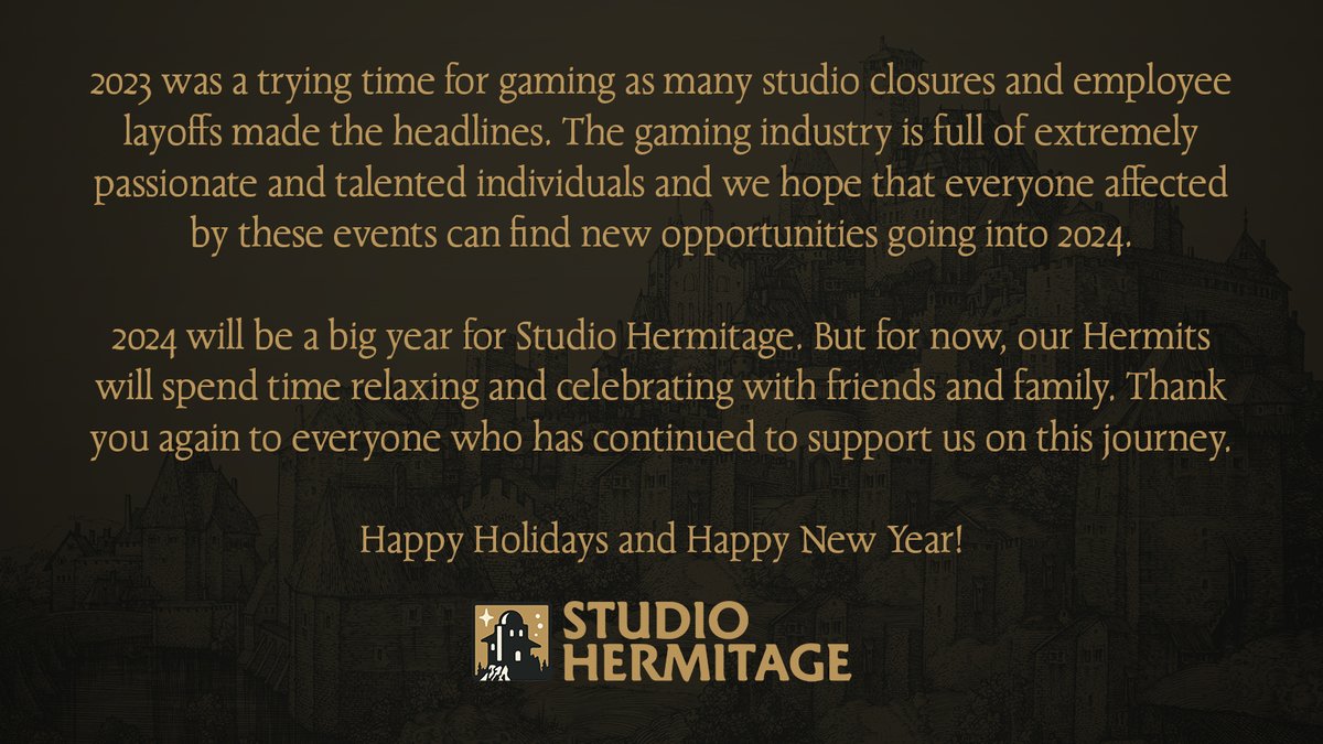 #HappyHolidays and #HappyNewYear from all of us here at Studio Hermitage. See you in 2024!