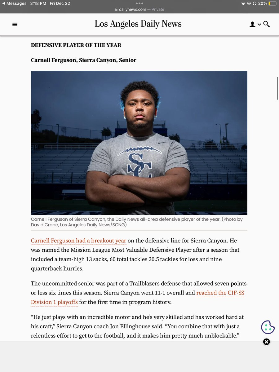 CarnellFerguson's tweet photo. Blessed to be name:
Los Angeles Daily News Defensive Player of the Year
Thank you @ladailynews 🫶🏽
@SierraCanyonFB @SCanyonSports https://t.co/4BXeJSj0RB