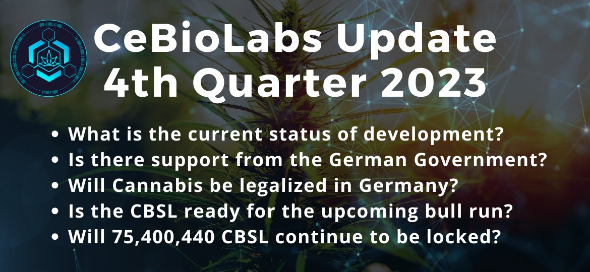 CeBioLabs's tweet image. 🌐Report 4th Quarter 2023

Updates about CeBioLabs, the funding from the German Government &amp;amp; our exciting plans for 2024 can be found in our latest report.

A Merry Christmas and a Happy New Year to all🎄🎅

cebiolabs.io/cebiolabs-repo…

#Blockchain #BSC #Legalisierung #Cannabis $CBSL