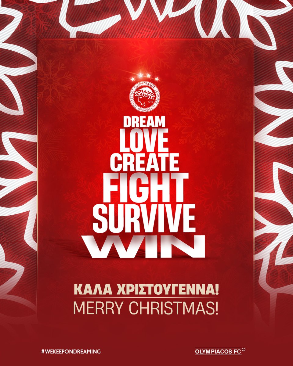 olympiacosfc's tweet photo. Η ΠΑΕ Ολυμπιακός εύχεται σε όλους σας Χρόνια Πολλά και Καλά Χριστούγεννα! / Olympiacos FC wishes you all a very Merry Christmas! / El Olympiacós FC les desea a todos ustedes Felices Fiestas y Feliz Navidad! / A Olympiacos SAD deseja a todos vós um Feliz Natal! / Le FC Olympiacos vous souhaiteà toutes et à tous un Joyeux Noël! 🔴⚪🎄

#Olympiacos #MerryChristmas #FelizNavidad #JoyeuxNöel #FelizNatal #Christmas #BestWishes #HappyHolidays