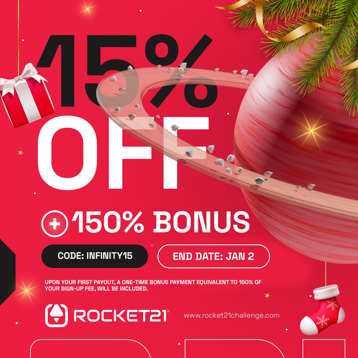Rocket21funding's tweet photo. 🎉 Embark on a Cosmic Saving Adventure with Infinity15! Experience a 15% discount and receive an incredible 150% bonus on every purchase. This interstellar offer is fleeting, valid until January 2nd! 💫💸

Visit us now and join the galaxy of savings! https://t.co/vEeKdb8xSy

#Infinity15 #GalacticSavings #StellarBonus