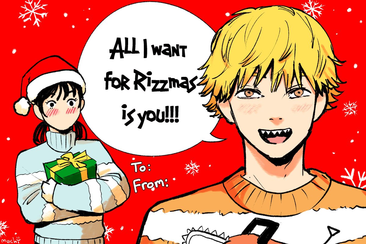 Happy Holidays everyone‼️ I hope y'all have a jolly day! ✨I made a Christmas card for everyone to use! 
#chainsawman 