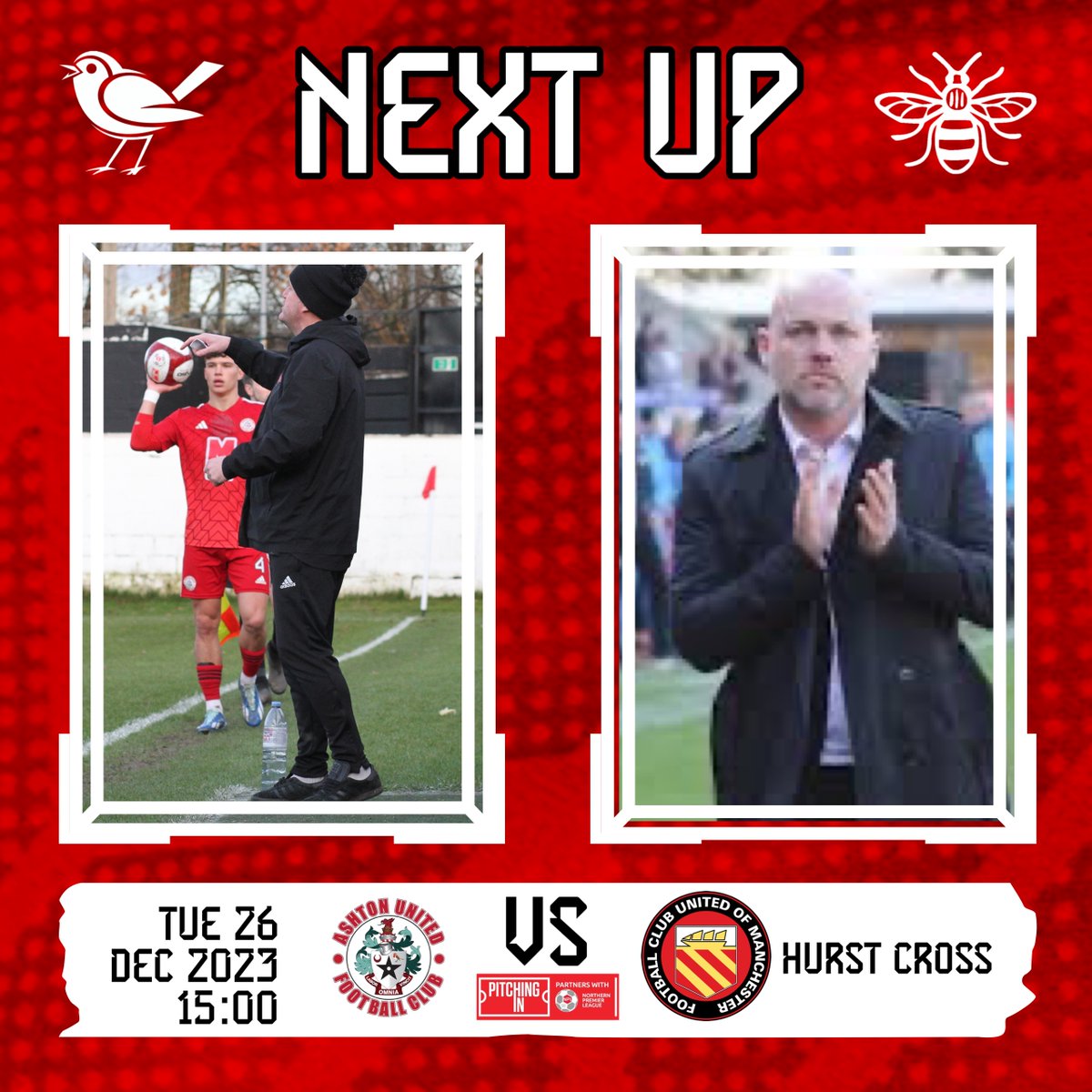 AshtonUnitedFC's tweet photo. 𝘽𝙊𝙓𝙄𝙉𝙂 𝘿𝘼𝙔

🆚 @FCUnitedMcr 
🏆 @NorthernPremLge 
🏟 Hurst Cross
📅 Tue 26th Dec
⏰ 15:00
🎟 https://t.co/7rERTRgVYa
🍻 @CrossBarAshton open from 12, access through turnstiles only
📝https://t.co/t6kbzdM2Vm

#aufc #robinsrevolution https://t.co/vsZw3Qp1kH