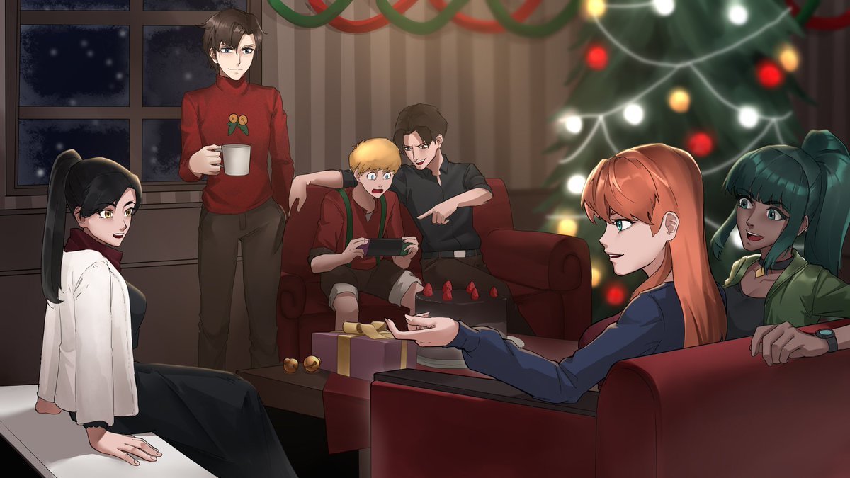 Merry Christmas Eve everyone! Hope you all are having a good holiday this season! Got a commission from @AceJoes! He drew the whole Sensationals gang just having a casual Christmas party. Love seeing all of the Christmas arts and love being shared with one another